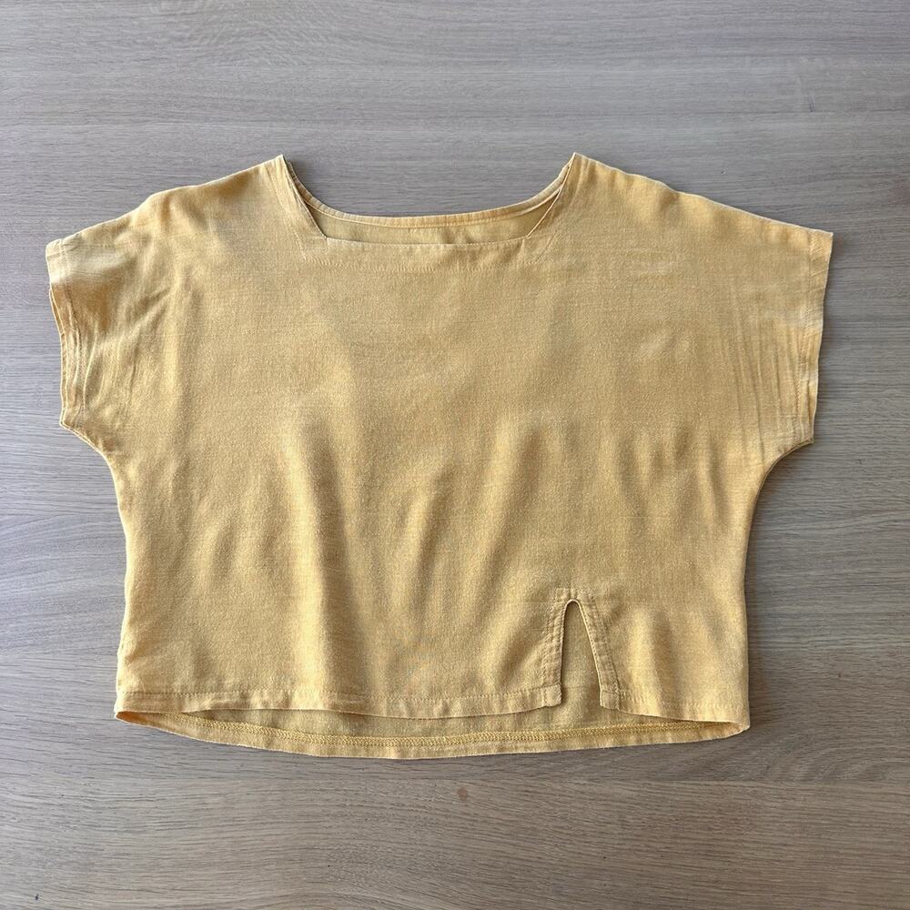 Women's 100% Cotton Crop Top T Shirt Gold Yellow Square Neck Sz M Handmade Peru - Picture 6 of 8